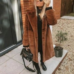 H&M Faux Fur Trend Brown Teddy Bear Coat XS